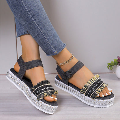 Fashion Tassel Denim Sandals