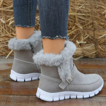 Plush Ankle Boots With Buckle Design