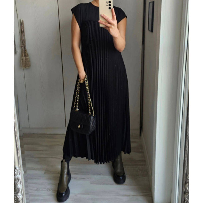 Short Sleeve Pleated Long Dress