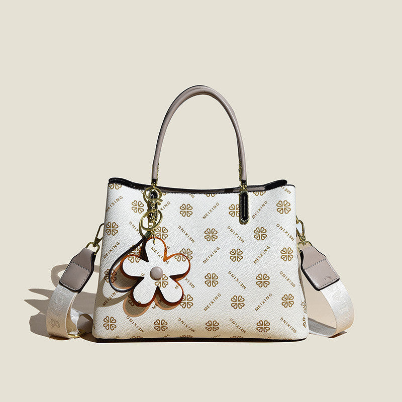 Printed Tote Bag With Flower Pendant