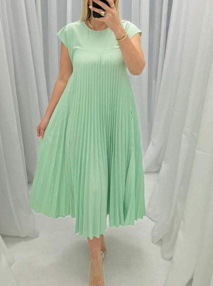 Short Sleeve Pleated Long Dress