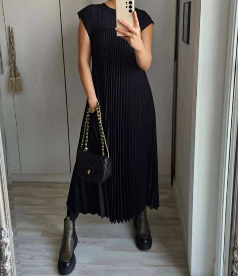 Short Sleeve Pleated Long Dress