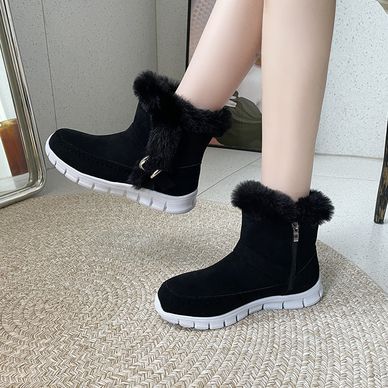 Plush Ankle Boots With Buckle Design