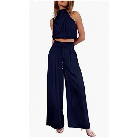 Midriff-baring Top And Wide Leg Pants 2pcs Set