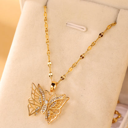 Hollow Zircon Butterfly Necklace For Women