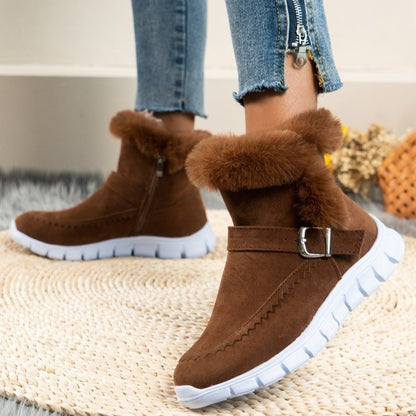 Plush Ankle Boots With Buckle Design