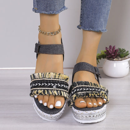 Fashion Tassel Denim Sandals