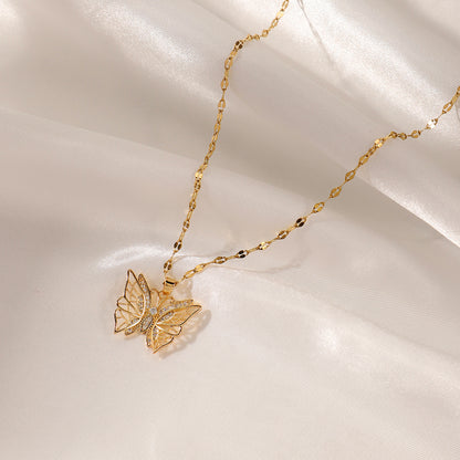 Hollow Zircon Butterfly Necklace For Women