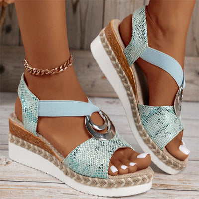 Women's Peep Toe Serpentine Wedges Sandals