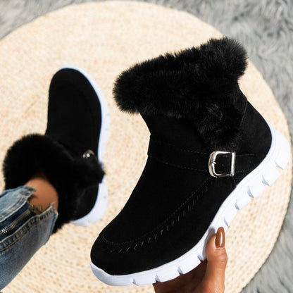 Plush Ankle Boots With Buckle Design