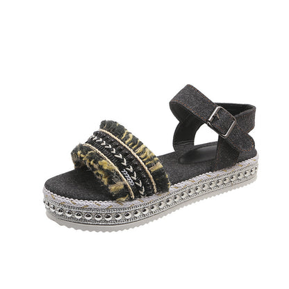 Fashion Tassel Denim Sandals