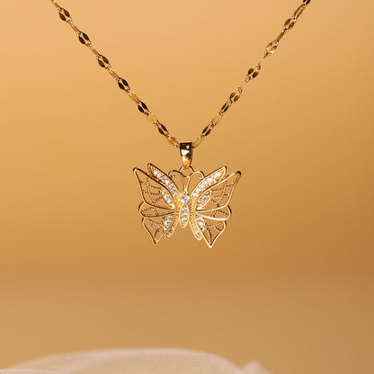 Hollow Zircon Butterfly Necklace For Women