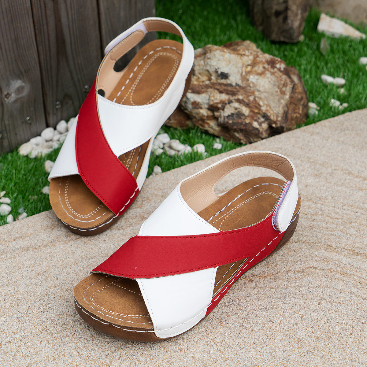 Cross-strap Design Casual Thick-soled Roman Wedges