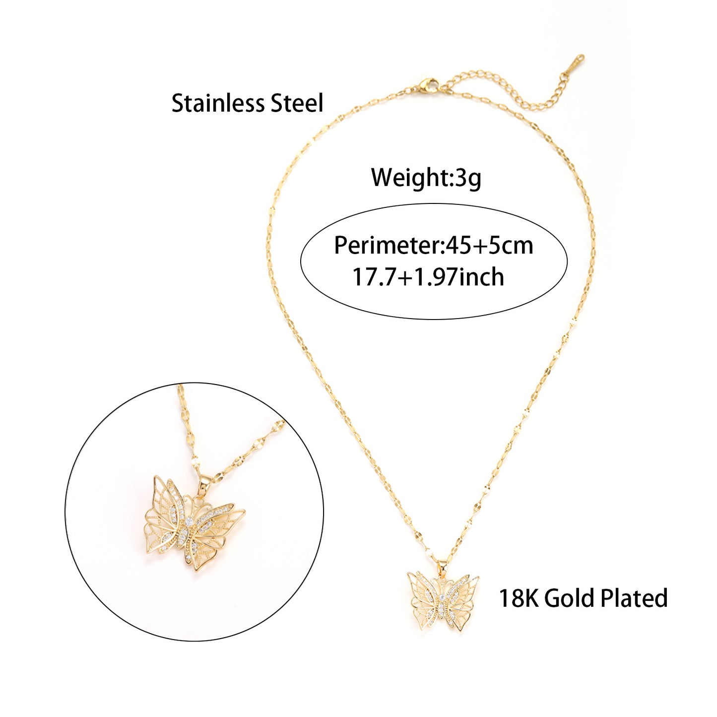 Hollow Zircon Butterfly Necklace For Women