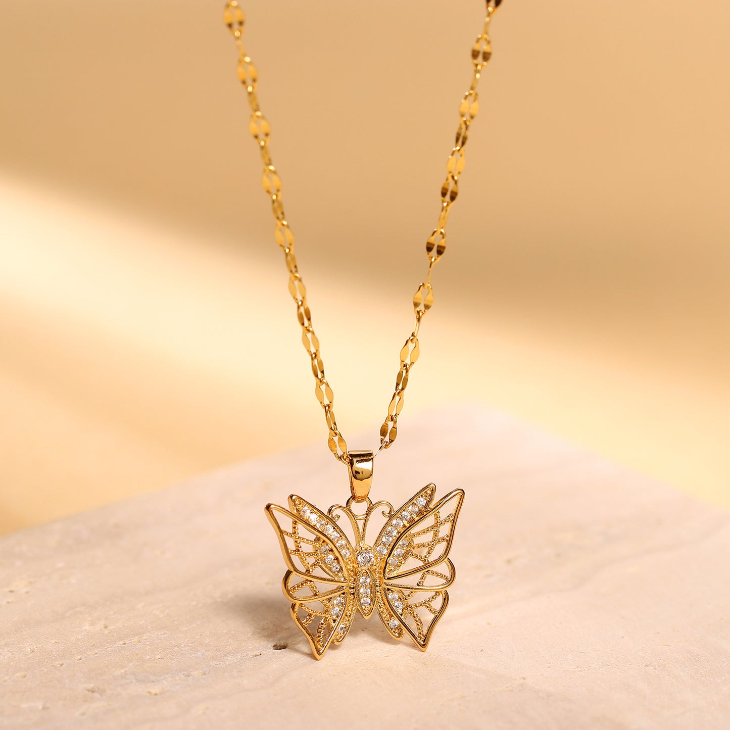 Hollow Zircon Butterfly Necklace For Women