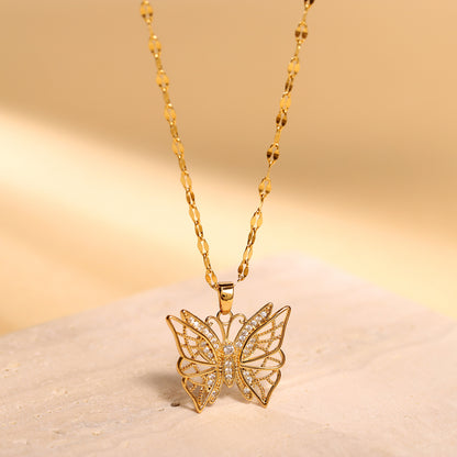 Hollow Zircon Butterfly Necklace For Women