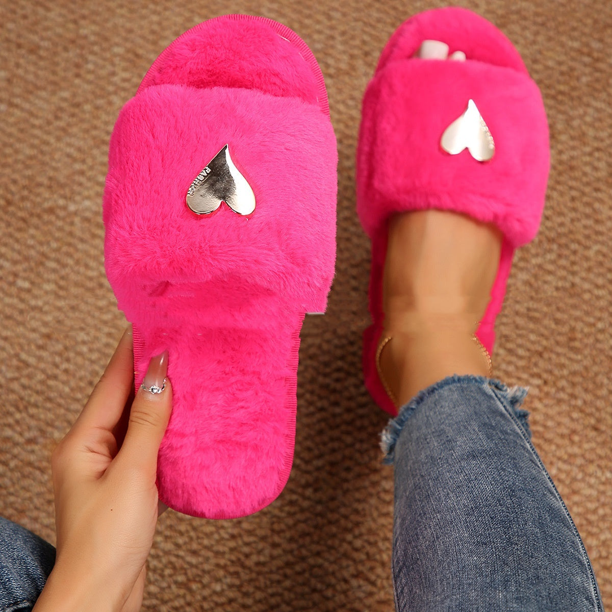 Fall Winter Warm Home Fur Furry Slippers