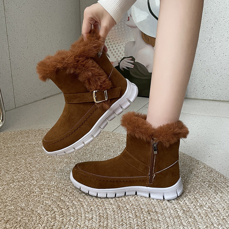 Plush Ankle Boots With Buckle Design