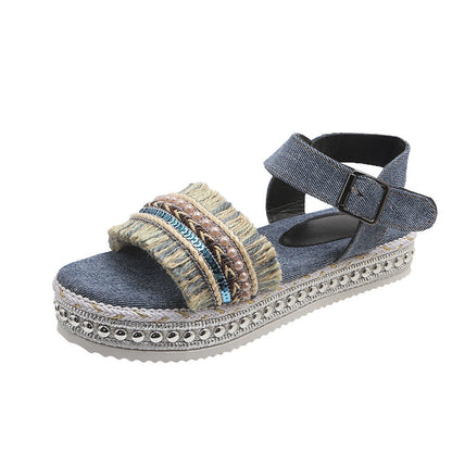 Fashion Tassel Denim Sandals