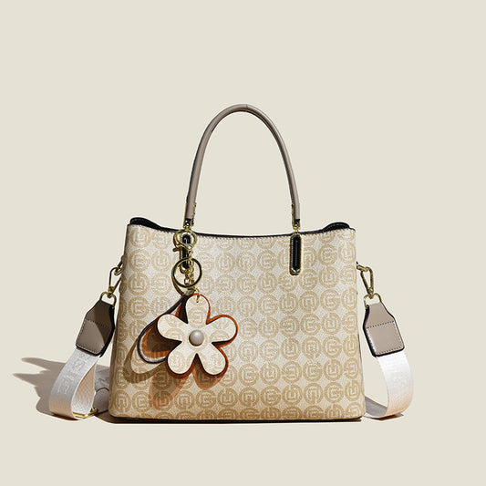 Printed Tote Bag With Flower Pendant