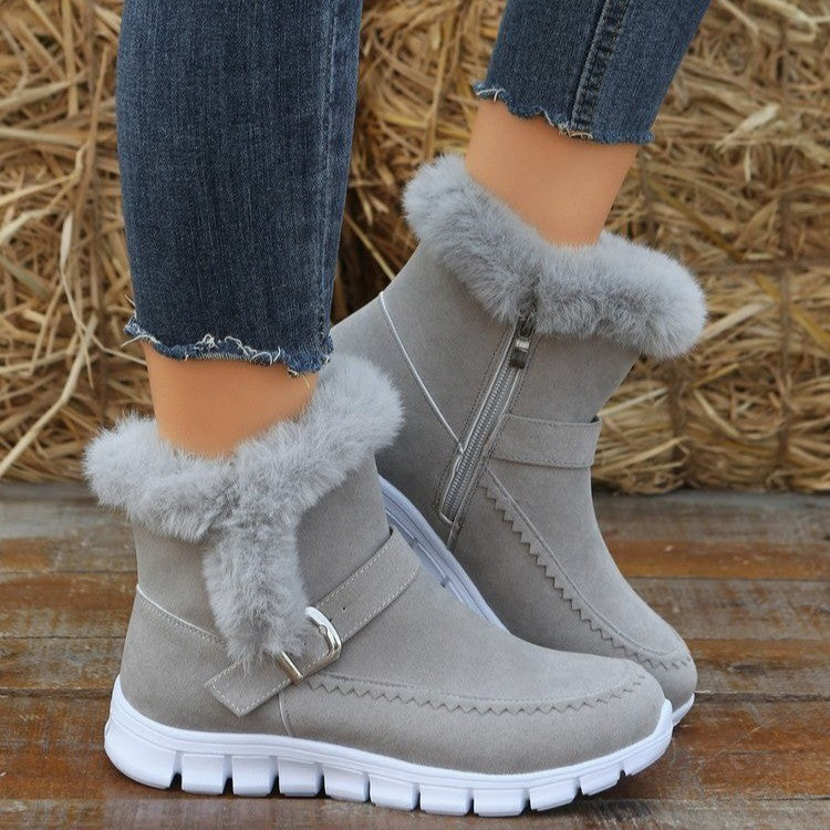 Plush Ankle Boots With Buckle Design