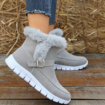 Plush Ankle Boots With Buckle Design